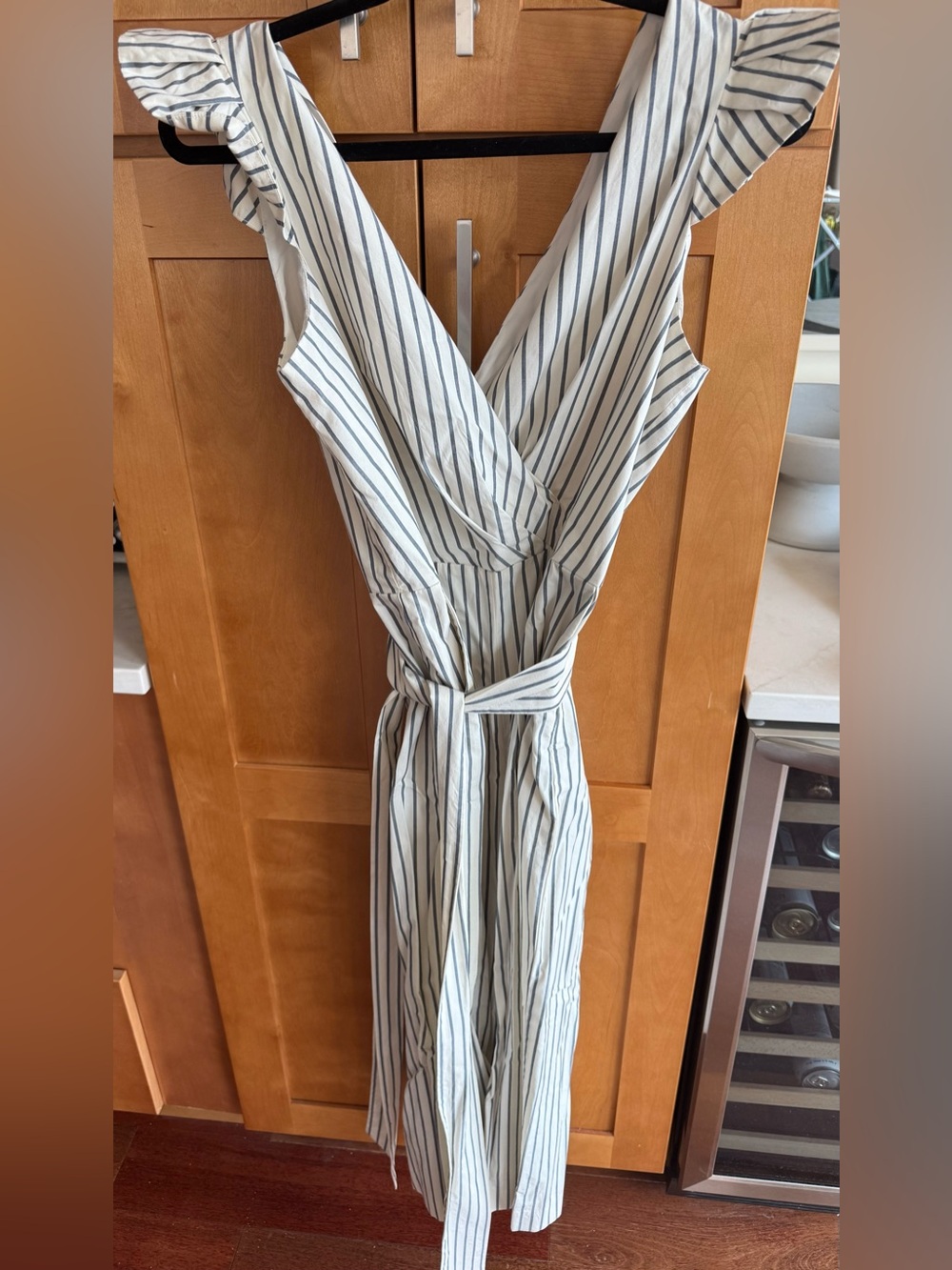 1901 Striped Wrap Jumpsuit - White with Navy Stripes